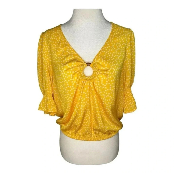 Express Women's Medium Yellow Polka‎ Dot Crop Top Blouse - Picture 1 of 6
